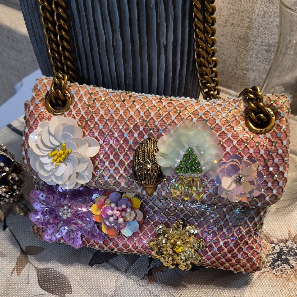 Kurt Geiger "Kensington" Embellished Multi-Colored Floral Chain Crossbody